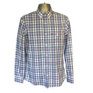 Nordstrom Regular Fit Blue and Pink Checked Cotton Button Down Size M Non-Iron